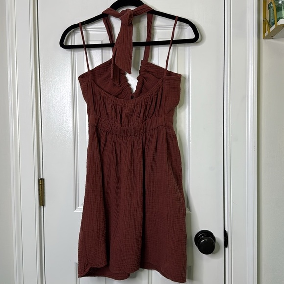 Anthropologie Rust Ruched Tie Front Sundress - Picture 4 of 6